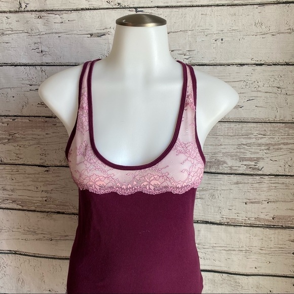 Purple American Eagle top with pink lace - Picture 2 of 5